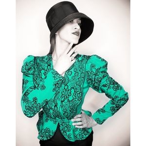 Vintage | RARE Turquoise Floral Blazer - Top